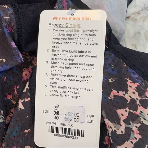 New LULULEMON Breezy Singlet Floral Sport Black 8 - Picture 9 of 9